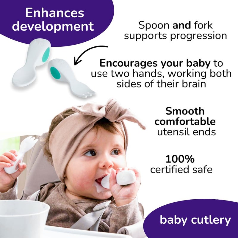 Doddl Baby Spoon and Fork, Cutlery Set for Babies 6+ Months, Learn to Self-Feed. Helps Weaning (Aqua) - Image 3